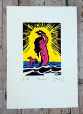 La Sirena Mermaid Hand Tinted Woodcut Print Handmade Un-Framed Mexican Folk Art picture