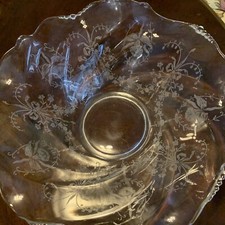 Heisey Scalloped/Wavy/Beaded Rim Etched Floral Handblown Centerpiece Bowl picture