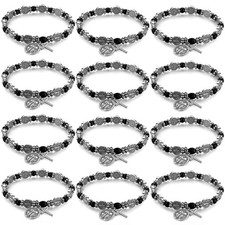 Crowye 12 Pcs St Benedict Bracelets Bulk Silver Color Rosary Bracelet Catholi... picture