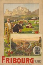 Vintage Fribourg Suisse Poster 🏔️ - 24x36” - Rare Reprint 🤯💯 picture