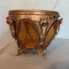 Antique French ormolu w/beveled amber glass & Footed Base picture