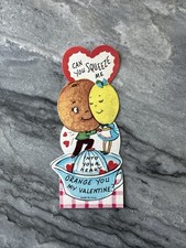 Vintage Valentine Anthropomorphic Orange Boy Lemon Girl Juicer Kitchen Fruit Vtg picture