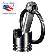 Piston Connecting Rod Car Engine Silver Metal 3D Keyring Keychain Key Chain Ring picture