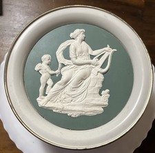 Vintage Wedgwood Jasperware Round Tin Blue Grecian Motif MCM Decor picture