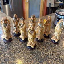 Vintage Chinese Eight Immortals Carved Boxwood Set Republic Period picture