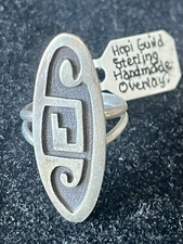 Vintage Hopi Sterling Silver Handmade Overlay Ring Double Shank Size 6.5 picture