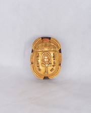 Ancient Egyptian Stone Scarab Beetle Gold & Teal Ankh Symbol Mythology Amulet picture