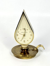 Vintage Swiss Phinney Walker Brass Alarm Clock 7 Jewels Flame Drop Candlestick picture