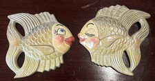 Vintage Miller Studios Anthropomorphic Kissing Fish Wall Chalkware Plaques 1954 picture
