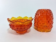 Vintage Fenton Amber Hobnail Fairy Lamp 4.5