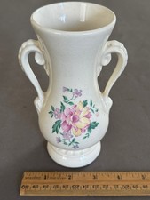 ROYAL COPLEY PINK FLOWER DOUBLE HANDLED CERAMIC URN VASE VINTAGE picture