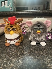 2- ORIGINAL 1990’s FURBY TIGER CHRISTMAS  & OWL BOTH HAVE TAGS TESTED WORKS picture
