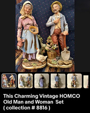 HOMCO Vintage Collection #8816 Ceramic Hand Painted Matte14” Old Man & Woman Set picture