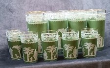 VTG Jeannette Green Hellenic Wedgewood  Glasses Set Of 8 Drinking & 6 Juice   picture