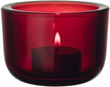 Iittala Valkea Tealight Candleholder Cranberry Glass in Red, Size 2.36 H X 3.35 picture