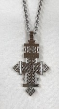 Delightful Small Openwork Point Armed Coptic Silvertone Goth Cross Necklace picture