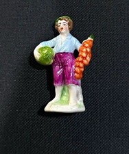 Vintage Miniature Porcelain Boy Gardener Figurine Carrying Carrots & Cabbage 2.2 picture