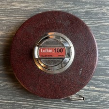 Lufkin HW226 100 Foot Vintage Yellow Tape Measure Maroon Faux Leather Cover picture