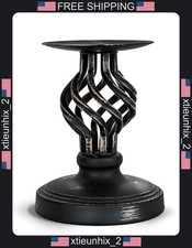Vintage Metal Candle Holder with Distressed Finish and Gold Patterns picture