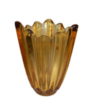 Vintage 1985 Fostoria Glass Celestial Amber Abstract Flower Vase 7.5