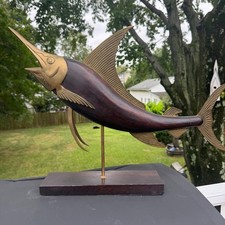 Vintage Mid Century Frederick Cooper ? Style Wood & Brass Marlin San Pacific picture