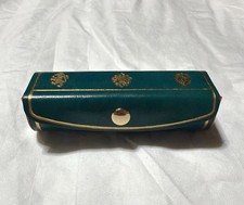 Brevettato Genuine Italian Leather Lipstick Case- Green w/Gold Accents Vintage picture