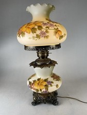 Vtg GONE w the WIND Hand Painted Florals Hurricane 3-way Parlor Courting Lamp picture