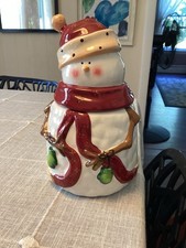 Snowman Cookie Jar Hand Painted For Nonni’s 11” Removable Head W/Rubber Seal picture