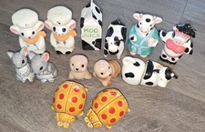 Russ Berrie OCI Ceramic Salt Pepper Shakers Lot 7 Pairs Cows Mice Ladybugs picture