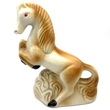 Mid Century Pottery Ceramic Horse Figurine Rearing Waves Prancing 6.5” H 6” L picture