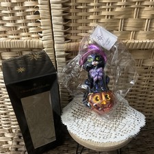 VTG Christopher Radko Halloween Spellbound Black Cat On Pumpkin Ornament picture