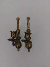 Clearance Vtg Solid Brass Wall Hanging Sconces Set Candleholders picture