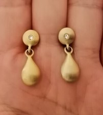 Vintage Rhinestone Brush Gold MCM Modern Dangle Earrings Pierced picture