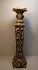 🔥Vtg Ornate Resin Gold Acanthus Leaf Pedestal Base Pillar Candle Holder 16