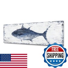 Yihui Arts Vintage Blue Tuna Coastal Wall Art - Rustic Nautical Decor picture