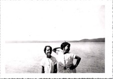 Playful Young Girls Wading in Sunny Lake, 1950s Vintage Snapshot Photo picture