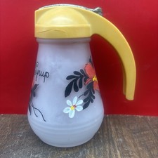 VTG HAZEL ATLAS FROSTED GLASS SYRUP Dispenser W/Handpainted Floral Design & Lid picture