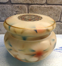 Antique Opaque White Glass Dresser Puff Box Covered Jewelry Trinket Jar picture