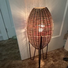 Vintage Paul Mayen Wicker Beehive Lamp Mid Century Modern Hairpin Base Habitat picture