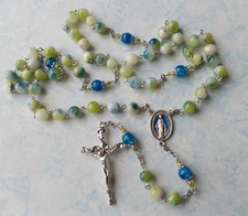 GORGEOUS Natural Blue/Green Persian Jade beads Catholic ROSARY~Italy~Handmade picture