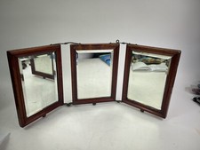 Antique Early Tri Fold Hanging Shaving Mirror Mahogany Beveled Glass Superb  picture