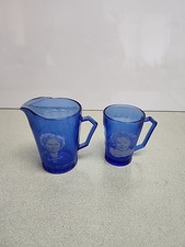 Vintage 1930s Shirley Temple Cobalt Blue  Creamer Or Mini Pitcher With Cup picture