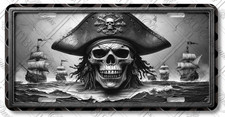 Black & Silver Pirate Skull License Plate – Nautical Car Tag Décor – LP-PI004 picture