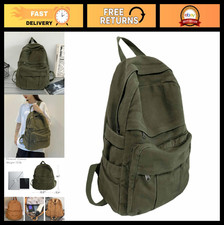 Military Green Canvas Backpack - Retro Rucksack for Students, Travel & Laptops picture