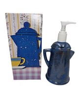 AVON Vintage Country Style Blue Coffee Pot Soap/Lotion Dispenser w/ Label No Box picture