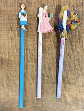 Disney Beauty and The Beast Pencils with Figurines Set of 3 Unsharpened 1990s picture