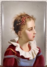 Antique German Berlin Painted Porcelain Plaque Portrait Woman KPM style 19th C. picture