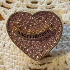 Vintage Juicy Couture Pink Rhinestone Heart Lip Gloss mirror Ring (Opens) Y2K picture