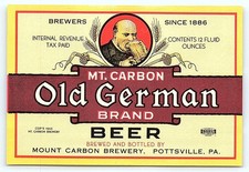 1942 Mt. Carbon Old German Beer Label Pottsville PA picture