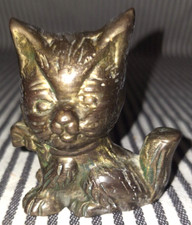 VTG MCM SOLID BRASS SITTING CAT KITTEN w/BOW 3
